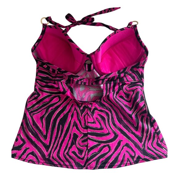 Ambrielle Halter Style, Black, Pink With Gold Glitter Tankini Swimsuit Top, 38C - Picture 3 of 8